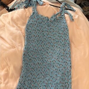 Free People Blue Midi Dress with Orange pattern